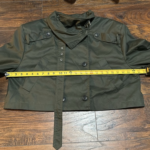 NWOT ZARA Waxed Cropped Trench Coat Dark Green Dark Khaki- Size XXL - Picture 8 of 12